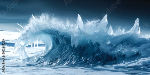 Schilderij op canvas Frozen wave with icicles on a dark background coldness isolated landscape mariti