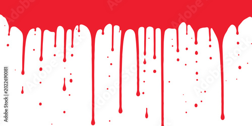 Valokuva Abstract vivid red liquid paint drips effect down on a wall