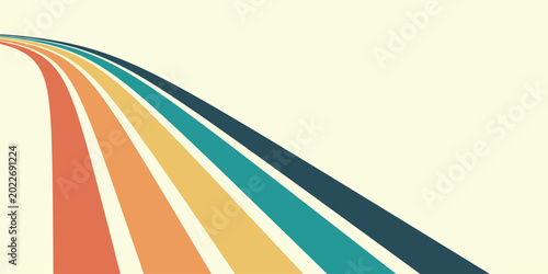 Abstract colorful 70s background vector. Vintage retro wallpaper with rainbow stripes and wavy lines.