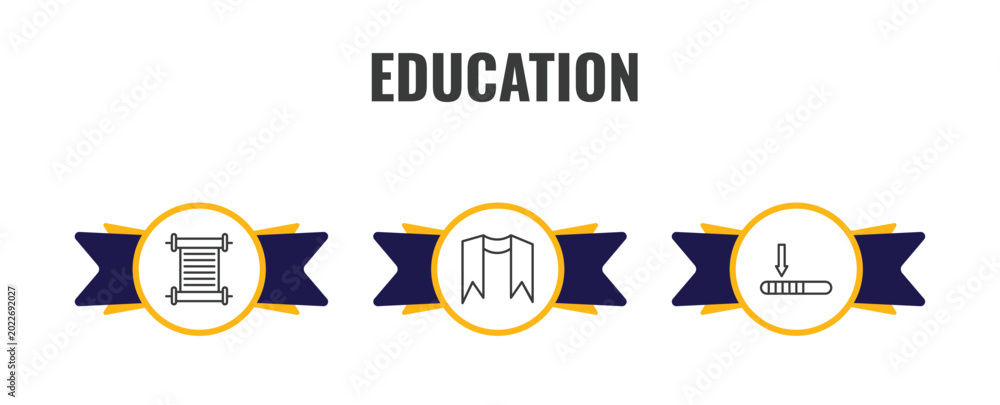 Fototapeta premium education outline icon set. thin line papyrus, sash, window scrolling left icons. editable vector