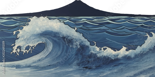 Fotografía Great wave off kanagawa style ocean wave with mount fuji silhouette japanese art