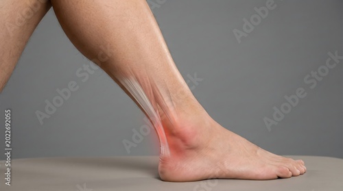Achilles Tendonitis And Ankle Pain Concept With Tendon Anatomy Overlay