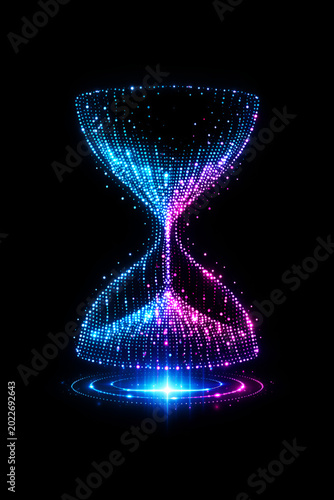Digital Hourglass Made of Flowing Data Particles – Futuristic Time Management Concept
