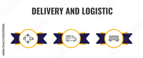 Photos delivery and logistic outline icon set