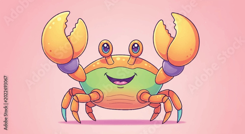 Cute Cartoon Crab Illustration.
