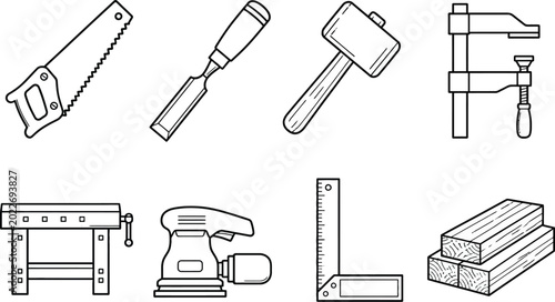 Φωτογραφία Woodworking Workshop Vector Icons | Carpenter Tool Glyph Icon Pack