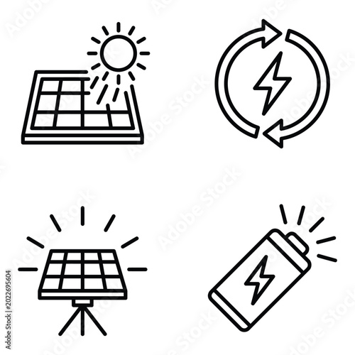Tableau sur toile Solar energy panels and battery power generation renewable icons set with energy