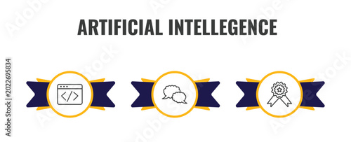artificial intellegence outline icon set. thin line code, speech bubble, recognition icons. editable vector