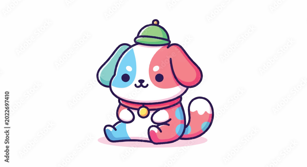 Fototapeta premium Cute Kawaii Dog Wearing a Hat and Scarf.