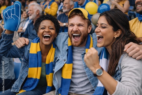 Energetic Fans Celebrating in Football Stadium