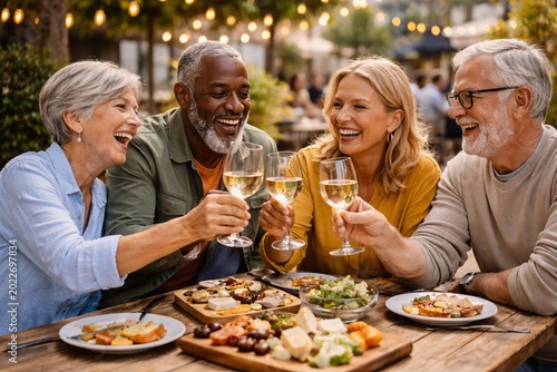 Senior Friends Toasting Wine Outdoors