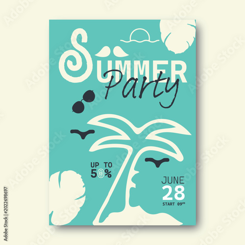 Summer Party Flyer Template with Palm Tree and Sunglasses