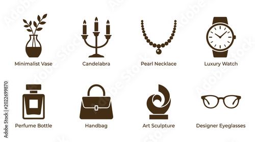 Fotografía Set of luxury lifestyle and fashion accessory icons.