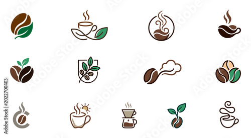 set of coffee shop logo line art vector vintage illustration template icon graphic design. bundle collection of various drink or beverage sign or symbol for cafe or business restaurant with badge