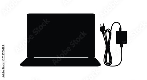 Laptop and charger silhouette on a white background silhouette