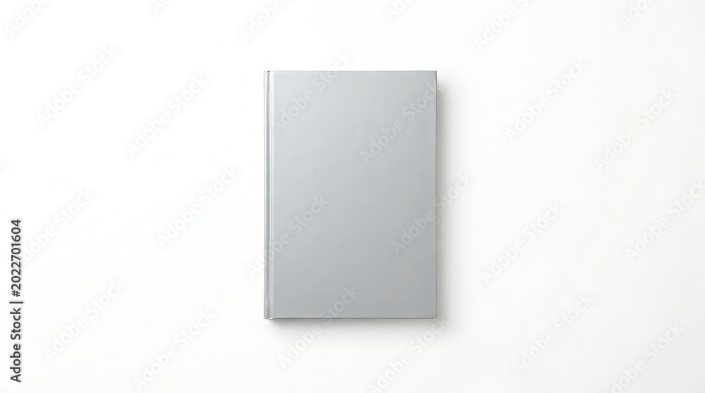 Fototapeta premium A plain grey notebook viewed from above on a white background with notebook overhead background