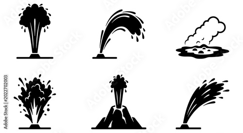 Photos Geyser and Water Fountain Icons, Natural Hot Springs and Spouting Water Vector S