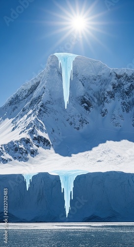 Majestic Ice Mountain Under the Bright Sun.