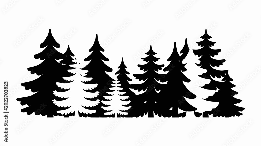 Obraz premium Silhouette of coniferous trees against a white background a minimalist forest scene