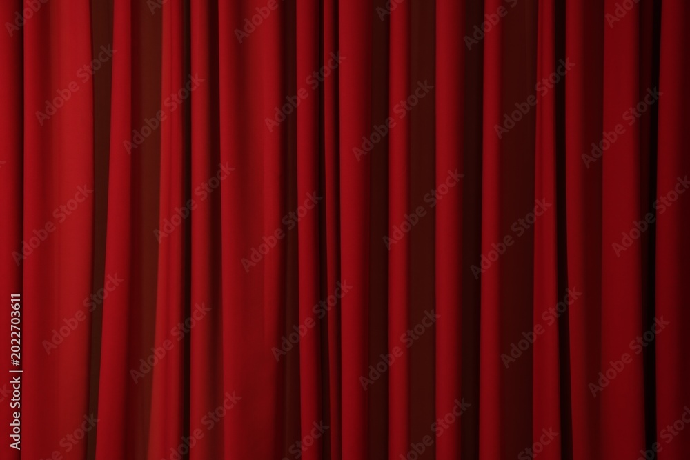 Fototapeta premium Stylish red curtains as background, closeup view