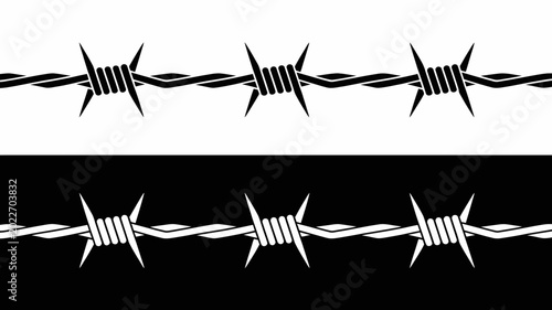 Photos Barbed wire silhouette against white and black backgrounds security fencing deta