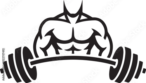 Muscular bodybuilder lifting heavy barbell vector, fitness gym logo icon, strong male torso silhouette for weightlifting and bodybuilding branding
