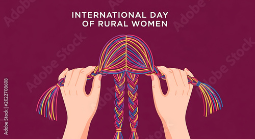 International day of rural women illustration with hands braiding colorful hair
