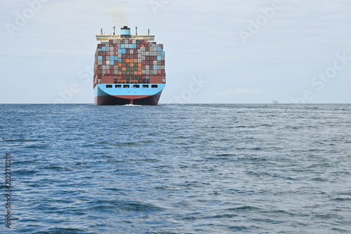 Large container ship leaving California.
