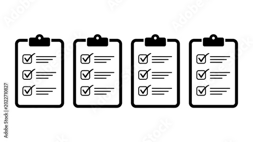 Canvastavla clipboard with checklist icons black and white four identical forms with complet