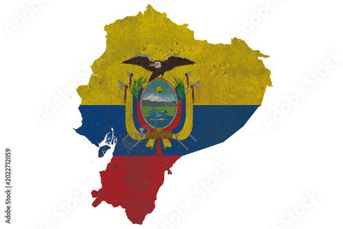 Ecuador map with national flag texture and grunge wall effect