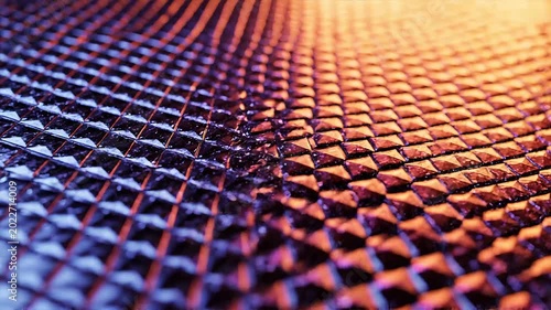 Abstract geometric background with carbon fiber grid texture and dual color neon glow