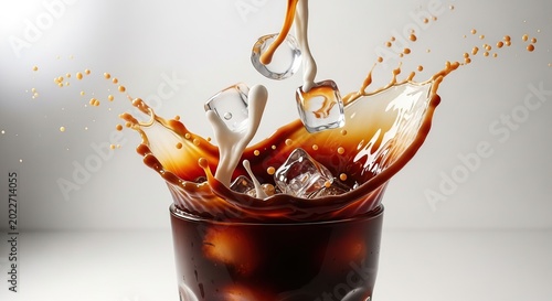 Coffee Splash - Refreshing Iced Drink with Ice Cubes.