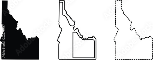 Tableau sur toile Idaho state map collection, solid silhouette, double outline and dashed border v