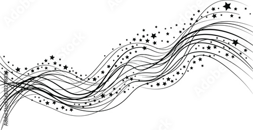 Cuadro en lienzo Abstract Wavy Lines with Sparkling Stars Vector Swoosh Design Element