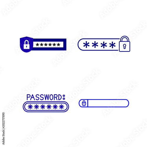 Fotografie Password input fields with security icons isolated on transparent background