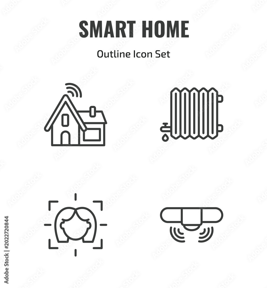 Fototapeta premium smart home outline icon set. thin line household, heat leak, face scan, sensor icons. editable vector