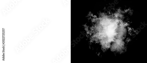 Billede på lærred Atmospheric white cloud on black background, ethereal smoke texture for photo co