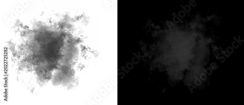Foto Atmospheric black smoke explosion on white background, dark ink splash texture,