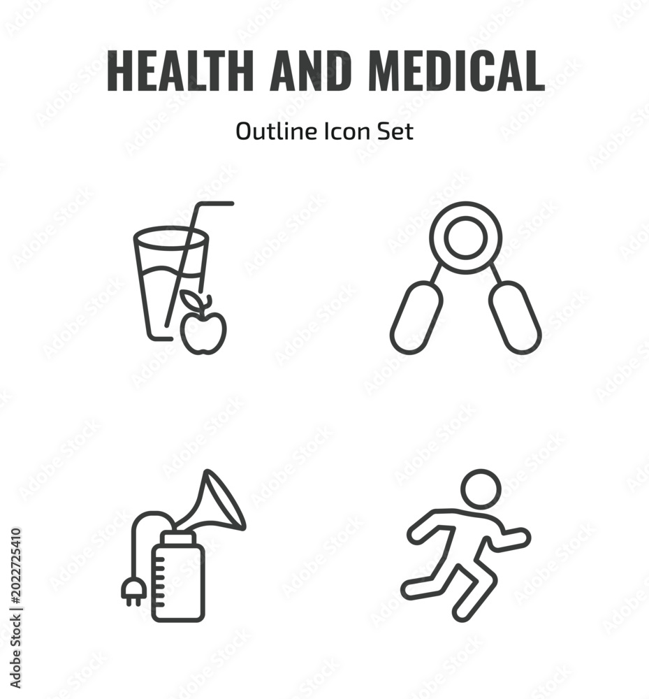 Fototapeta premium health and medical outline icon set. thin line juice, handgrip, breast pump, running icons. editable vector