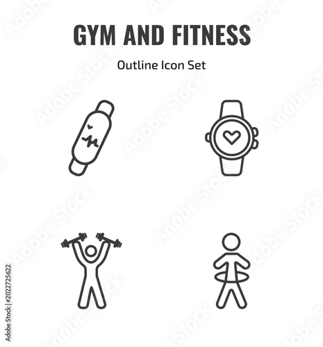 Foto gym and fitness outline icon set