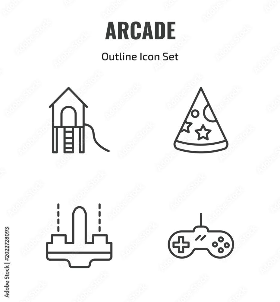 Fototapeta premium arcade outline icon set. thin line playground, party hat, , super icons. editable vector