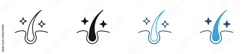 Fototapeta premium Hair Follicle Icon Set. Hair Care and Dermatology Symbols. Vector Illustration.