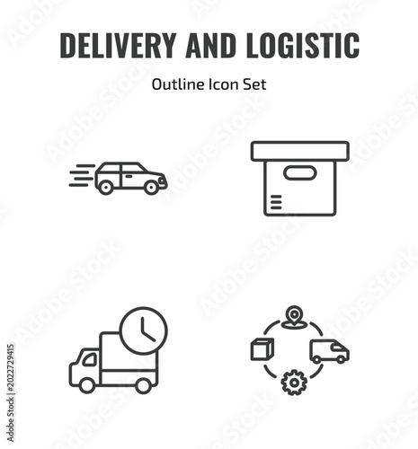 Photos delivery and logistic outline icon set