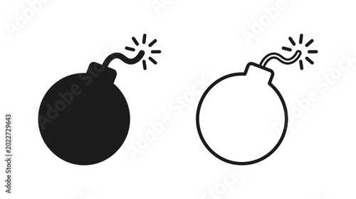 Cuadro en lienzo Bomb icon set black silhouette and line art version