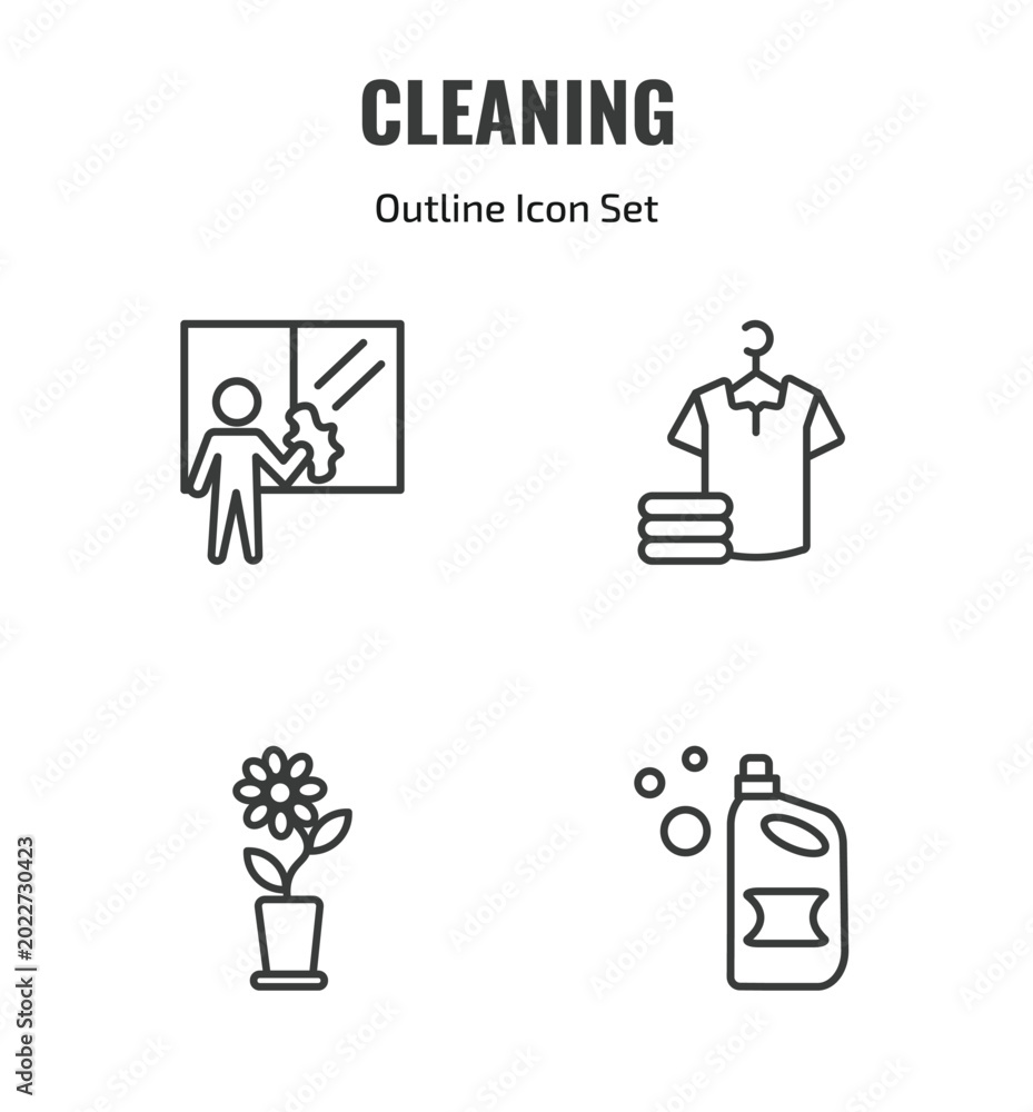 Fototapeta premium cleaning outline icon set. thin line window cleaner, laundry, rose cleanin, icons. editable vector
