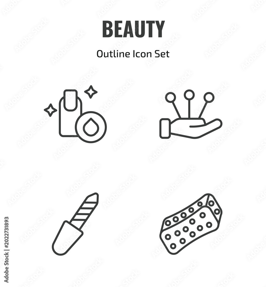 Fototapeta premium beauty outline icon set. thin line nail polish removal, massage, pedicure, bath sponge icons. editable vector