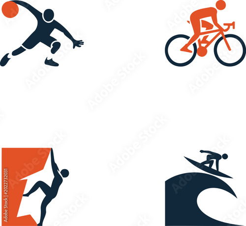 Canvas Print Four different sports icons with people playing basketball cycling climbing and