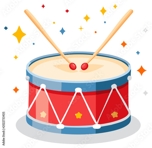 Cartoon Red Drum with Drumsticks Illustration for Music or Kids Design Projects