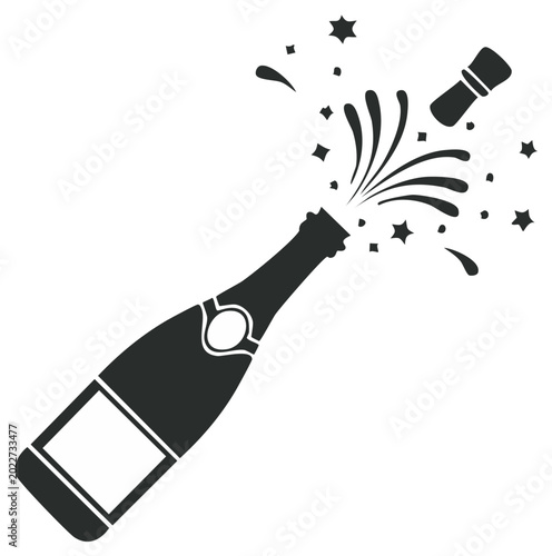 Vector illustration of an exploding champagne bottle with stars for a celebration