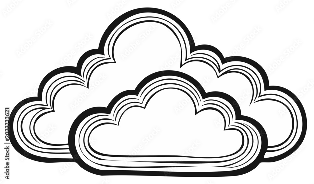 Fototapeta premium Stylized clouds in a minimalist graphic design with bold outlines and flowing lines